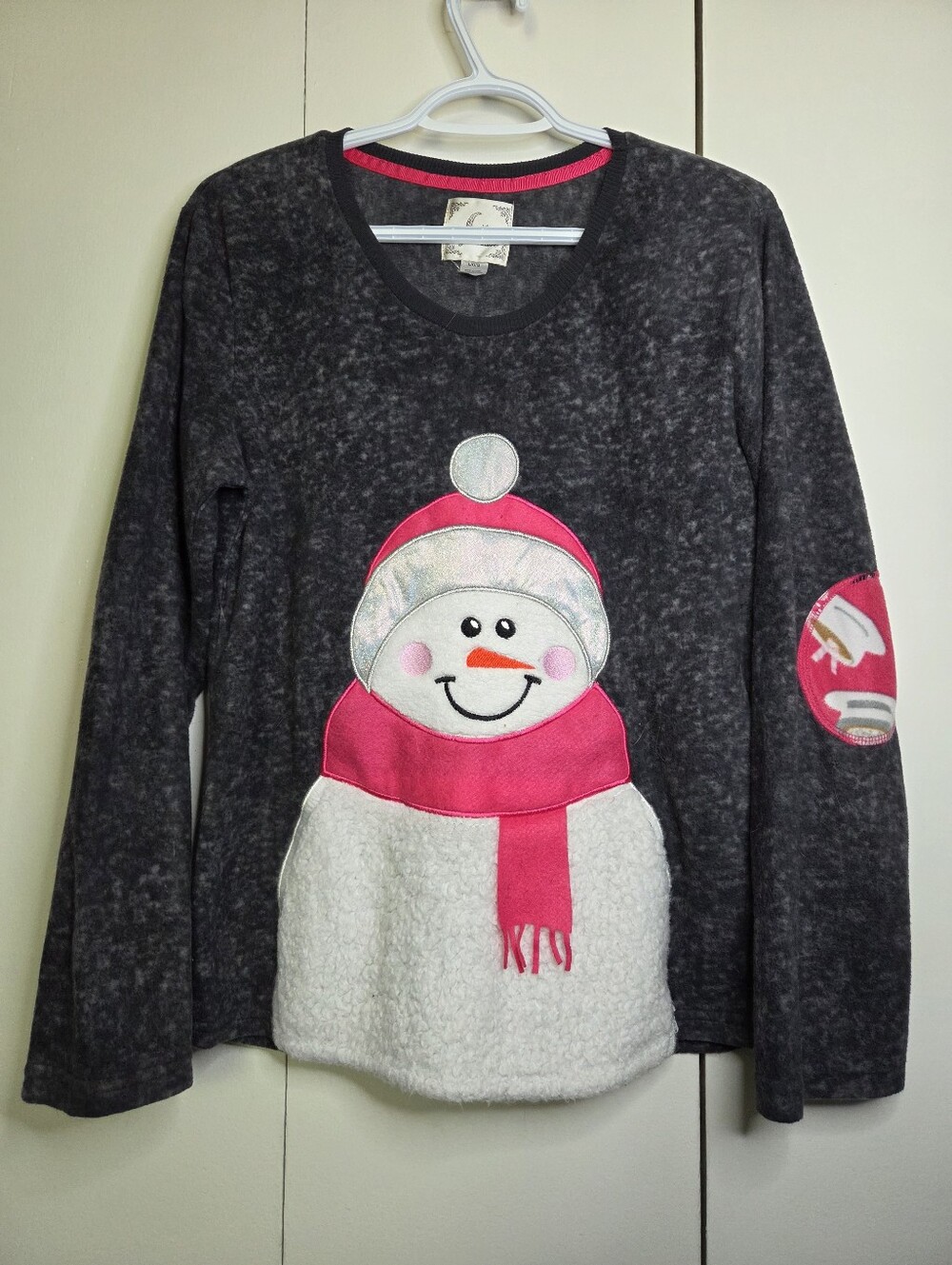 Pj Couture Women's L Charcoal and Pink Snowman Pajama Top